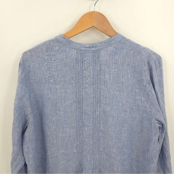 J.Jill 100% Linen Pintuck Tunic Top Button Front Roll-Tab Sleeve Blue Love Linen - Picture 6 of 15